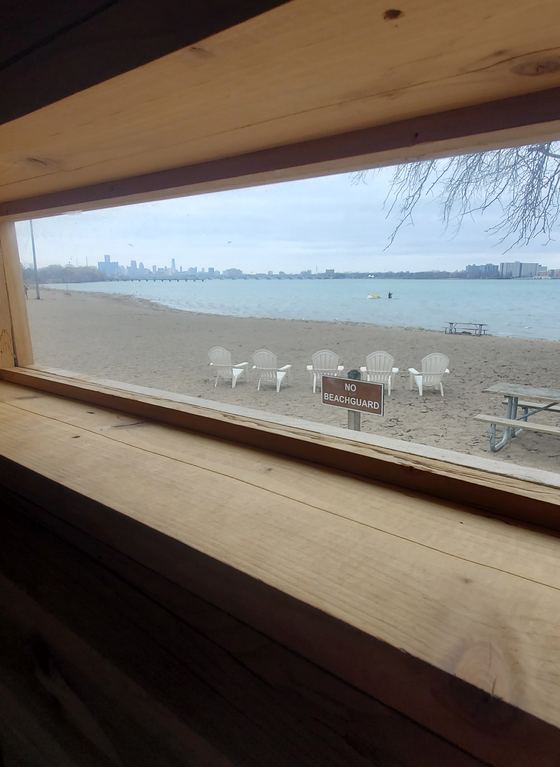 The beach seen from the sauna window