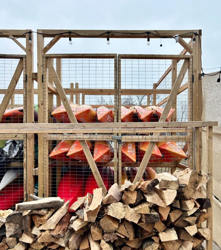 Split hardwood stacked at the site